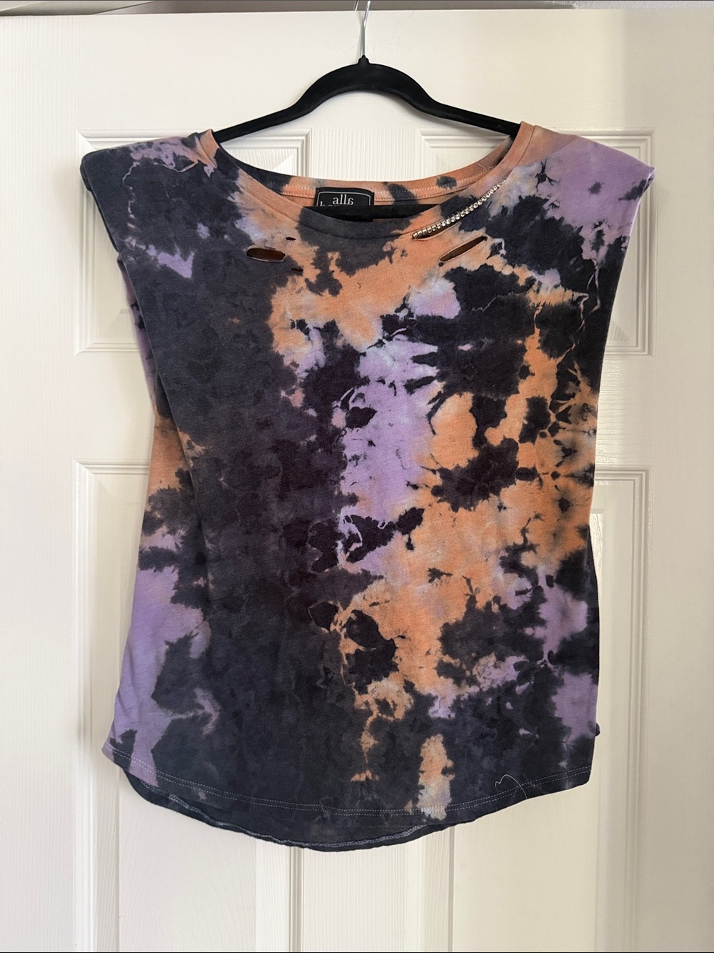 Alla Berman “Tylar” Tie-Dye Sleeveless Muscle Tank in Purple & Orange Tie Dye